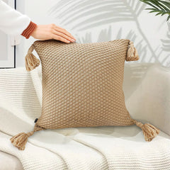 SOGA 2X 50CM Light Brown Pillow with Tassel Accents Rizzy Transitional Cover Throw Pillow