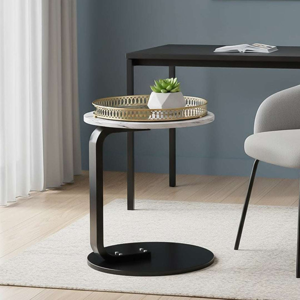 SOGA Home & Living Bundle – White Marble Mini Side Table & Gold Round Mirror Tray Organizer $ 0