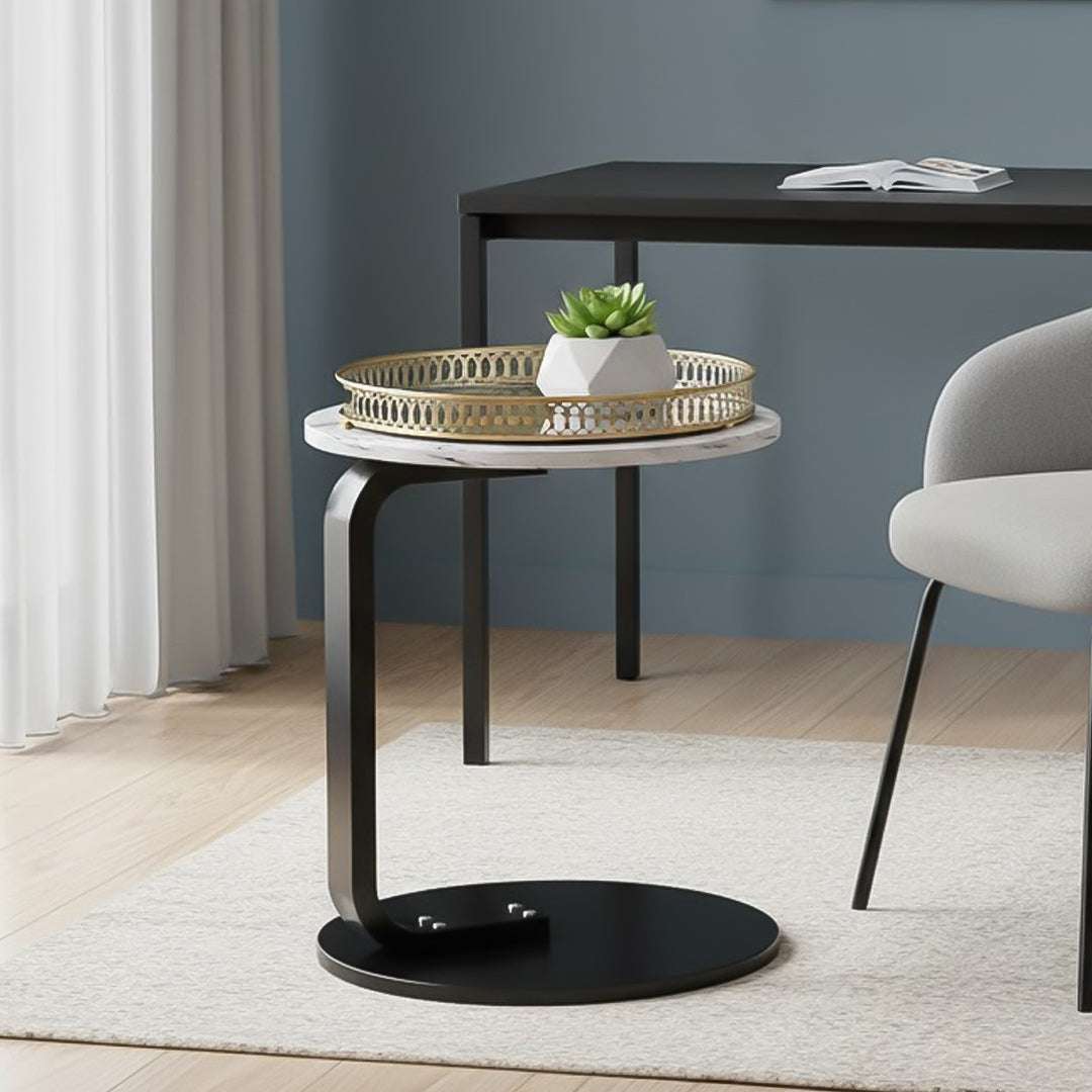 SOGA Home & Living Bundle – White Marble Mini Side Table & Gold Round Mirror Tray Organizer $ 0