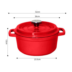 SOGA 2X Cast Iron 26cm Enamel Porcelain Stewpot Casserole Stew Cooking Pot With Lid Red