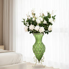 SOGA 67cm Green Glass Tall Floor Vase and 12pcs White Artificial Fake Flower Set