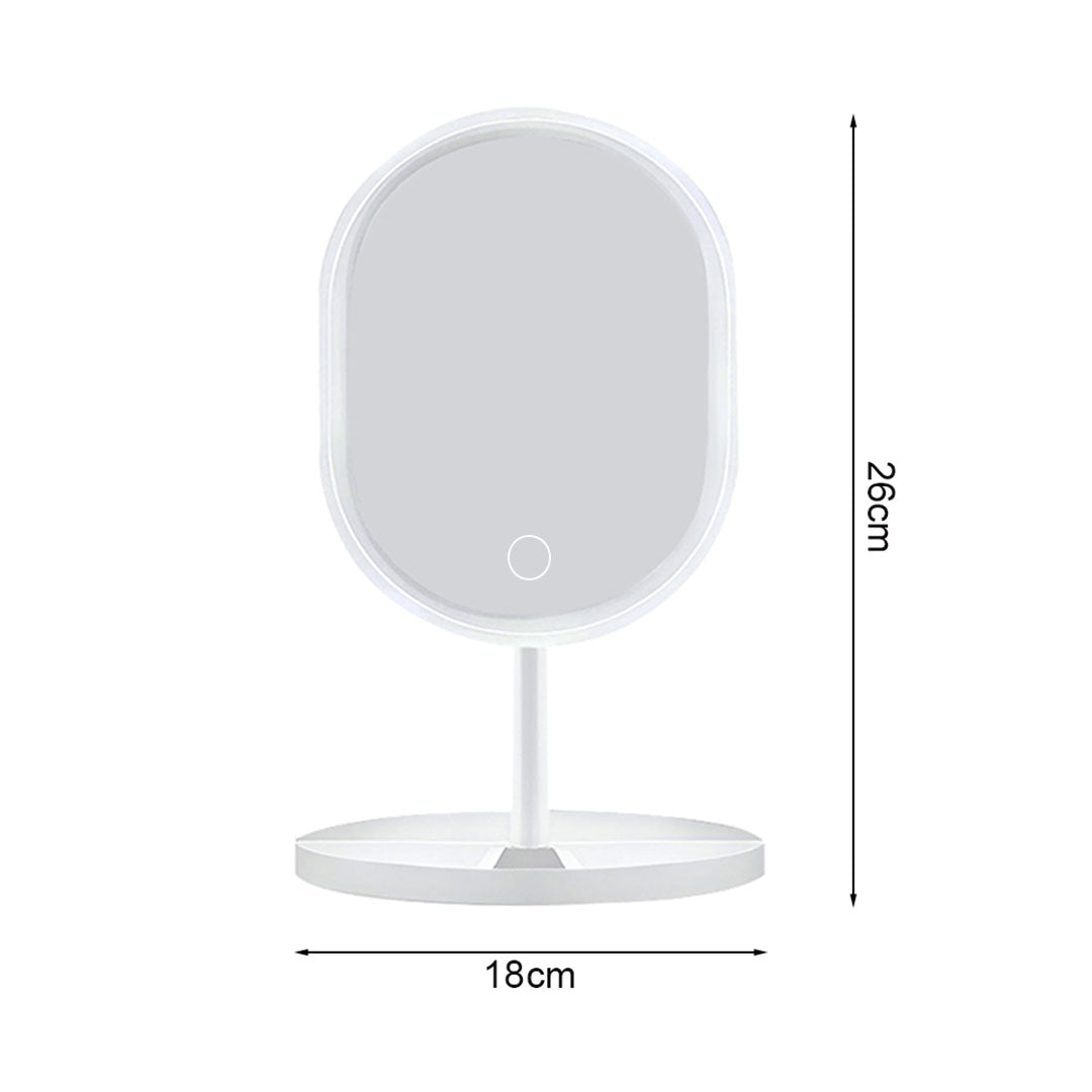 SOGA 2X 26cm White Oval Smart LED Makeup Bedroom Table Vanity Mirror Tricolor Adjustable Light