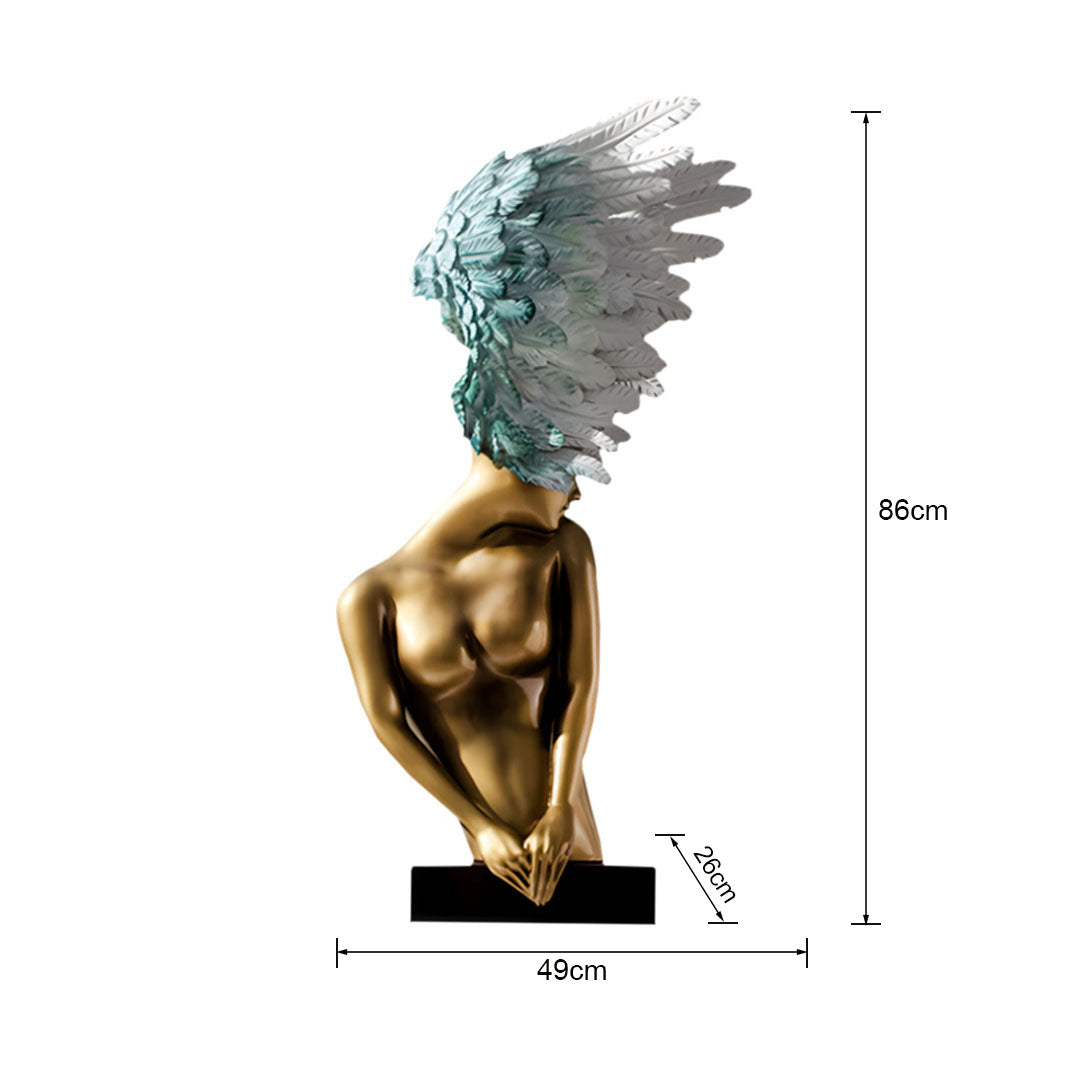SOGA 86cm Gold Sculpture – Winged Resin Decor with Black Marble Base