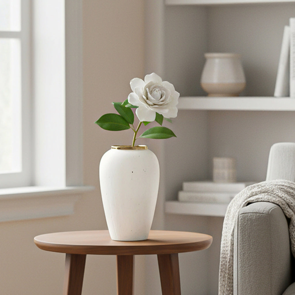 SOGA 30x19cm Plain White Medium Ceramic Flower Vase Elegant Living Room Home Decor