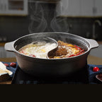 SOGA 32CM Round Cast Iron Shabu Shabu Hotpot Beef Chicken Stew Wok Two-Flavor Division