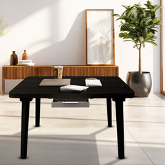 SOGA 2X  Black Portable Floor Table Small Square Space-Saving Mini Desk Home Decor