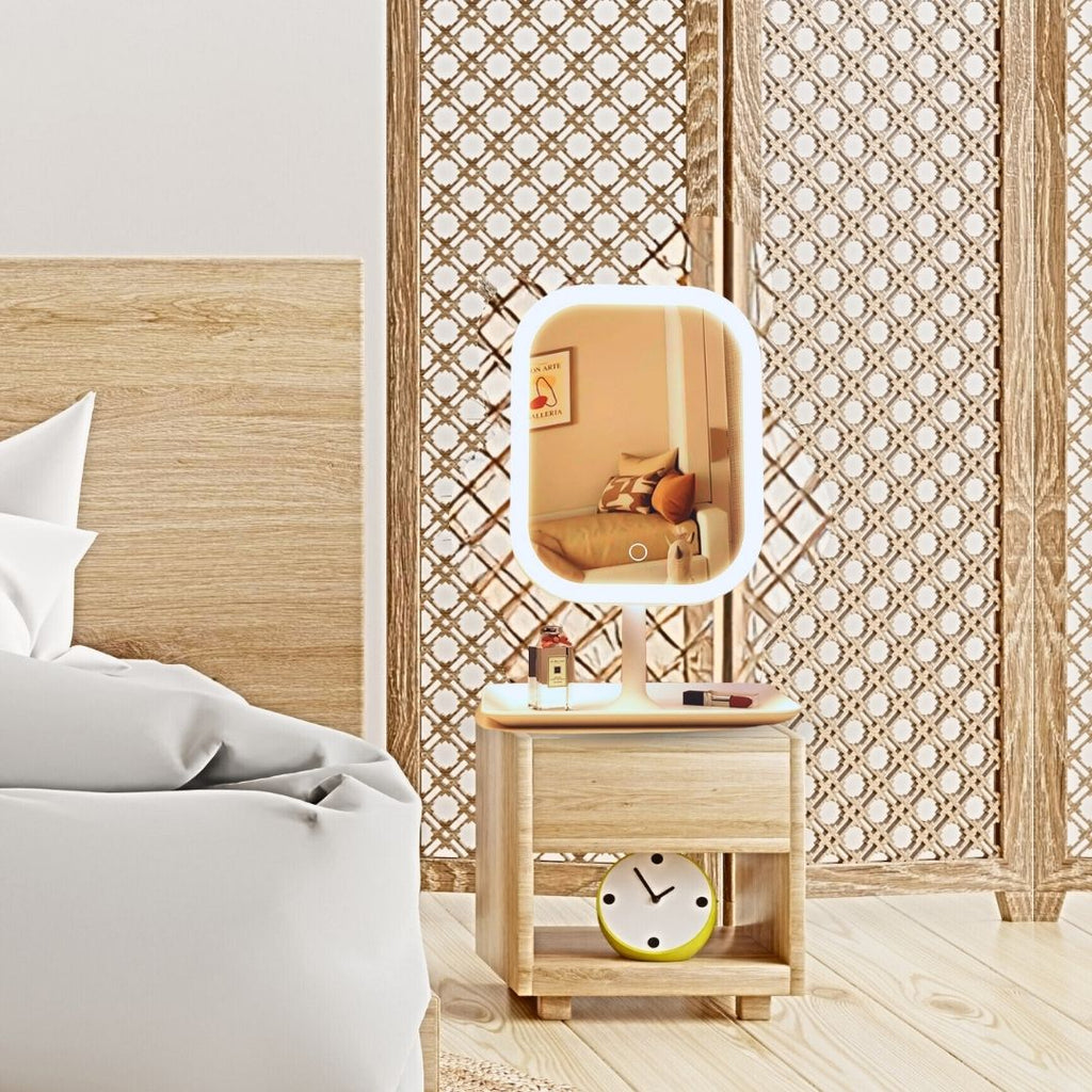 SOGA 26cm White Squared Smart LED Makeup Bedroom Table Vanity Mirror Tricolor Adjustable Light