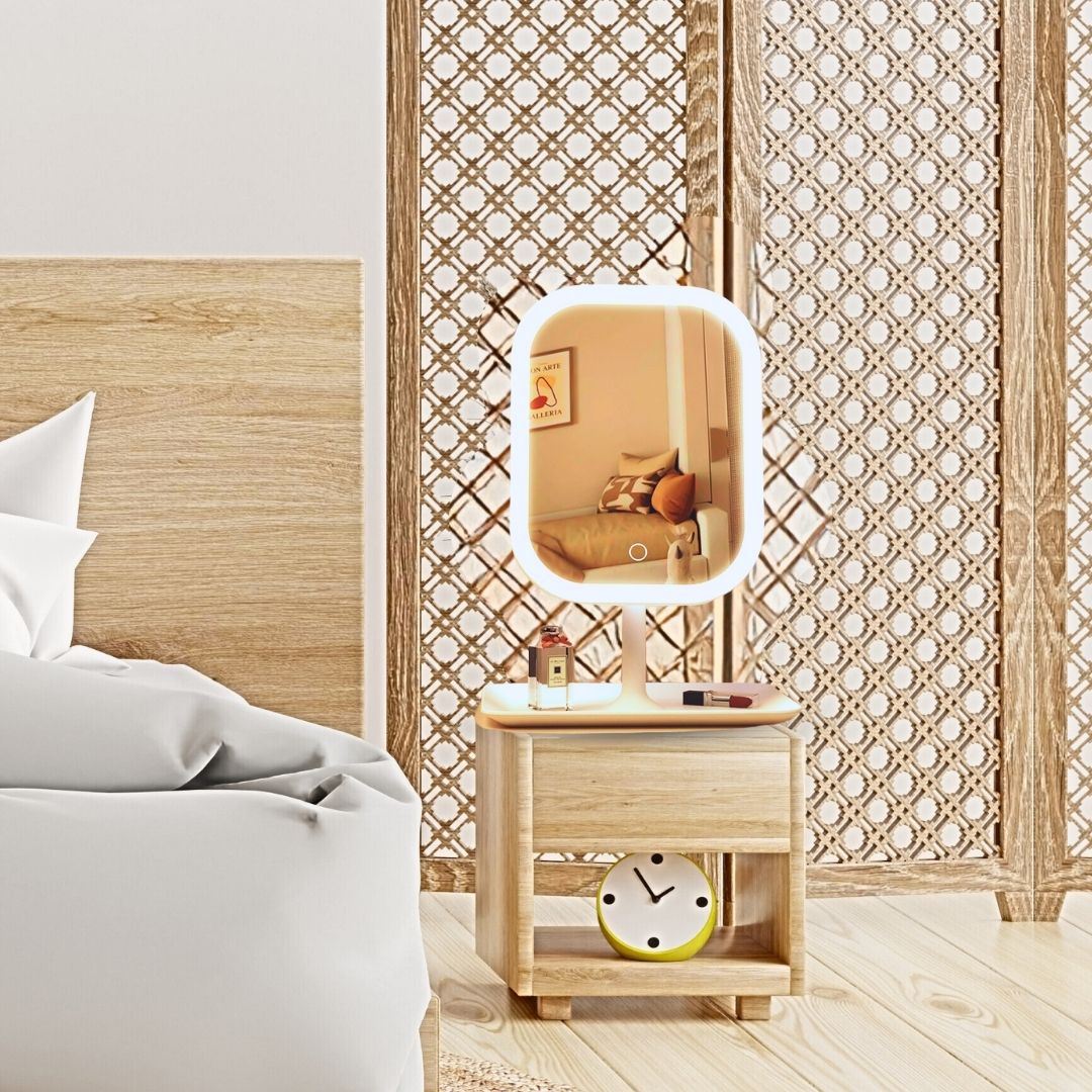 SOGA 26cm White Squared Smart LED Makeup Bedroom Table Vanity Mirror Tricolor Adjustable Light