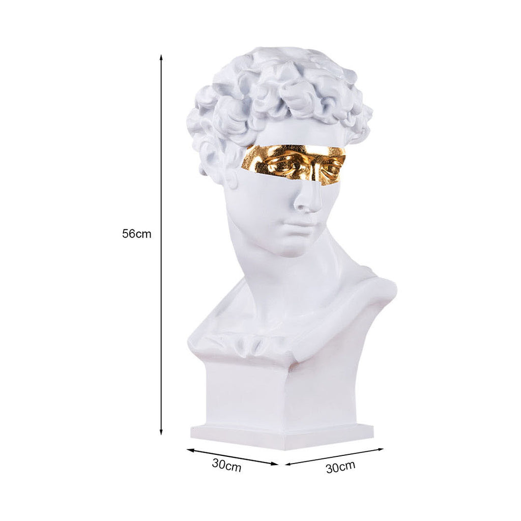 SOGA 56cm White Resin Bust – Gold Masked Sculpture for Modern Decor