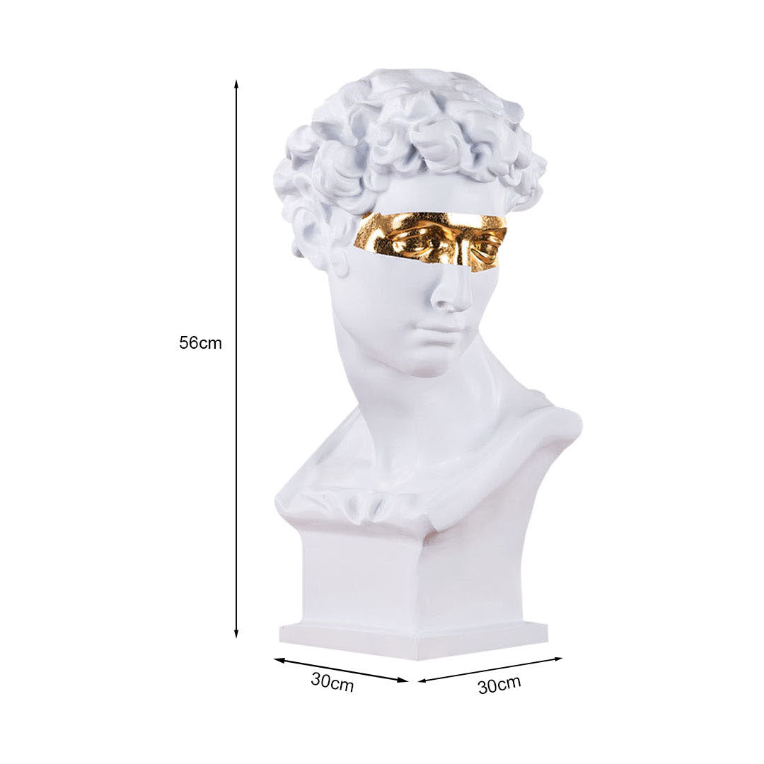 SOGA 56cm White Resin Bust – Gold Masked Sculpture for Modern Decor