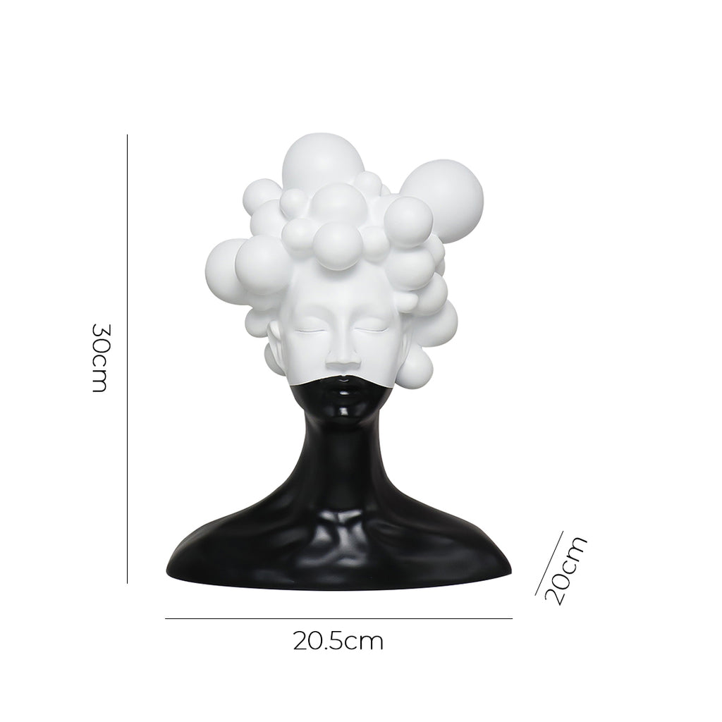 SOGA 30cm Bubble Head Sculpture – Black & White Resin Art for Decor