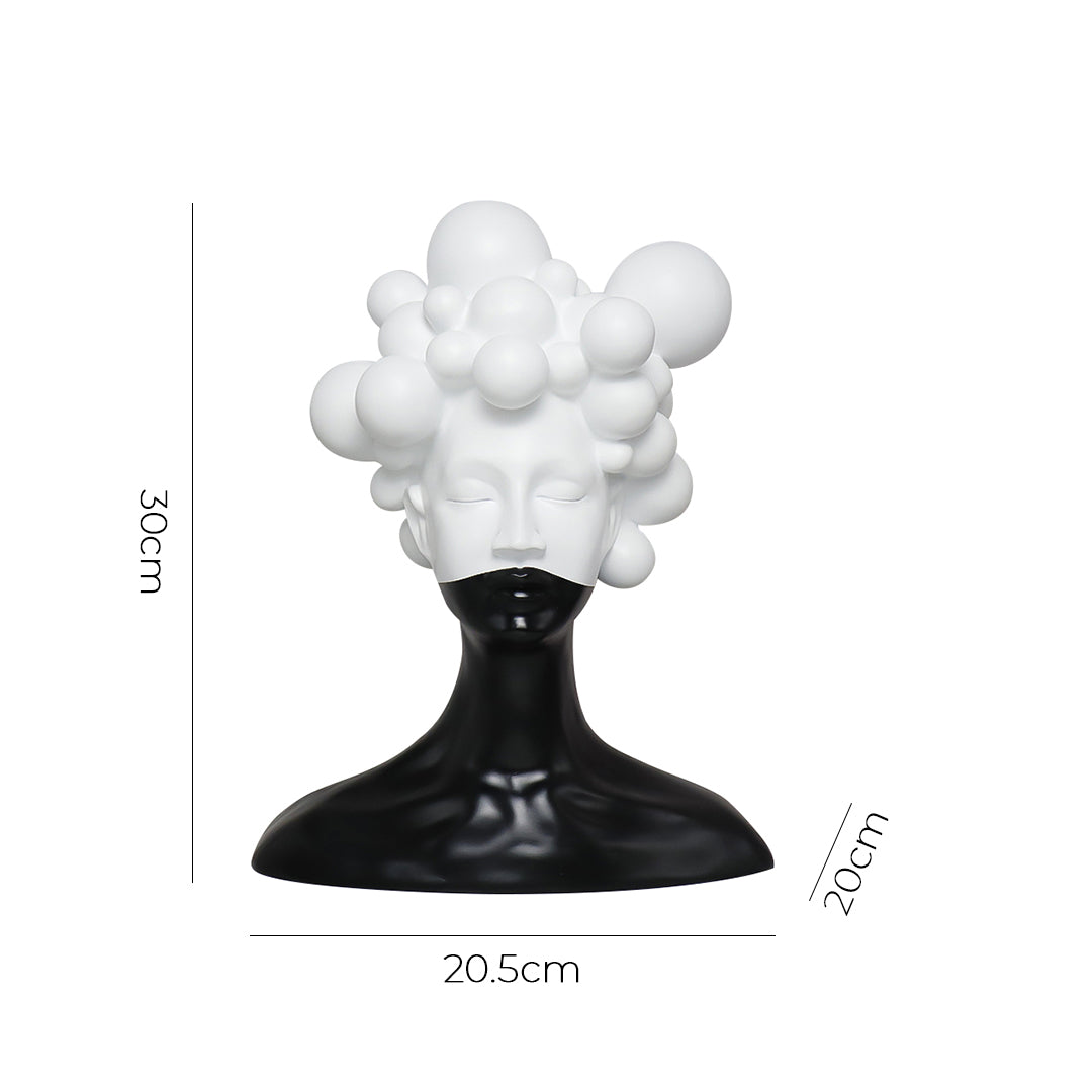 SOGA 30cm Bubble Head Sculpture – Black & White Resin Art for Decor