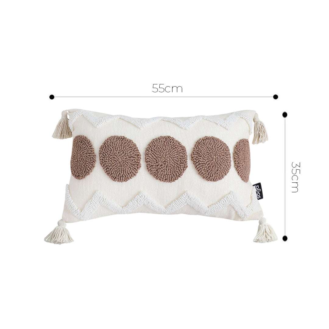 SOGA Boho Tufted Cushion 30x50cm Tassel White Brown Circle Decorative Throw Pillow $ 72
