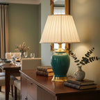 SOGA Ceramic Oval Table Lamp with Gold Metal Base Desk Lamp Green