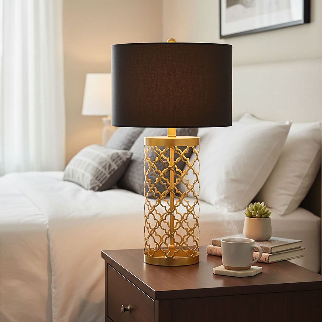 SOGA 2X Golden Hollowed Out Base Table Lamp with Dark Shade