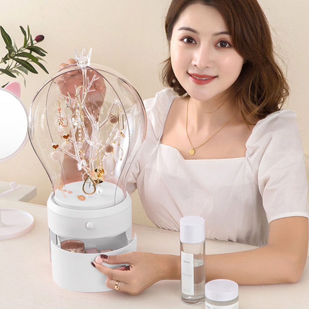 SOGA White 360 2 Layered Jewelry Storage Box Waterproof Dustproof Accessories Organiser