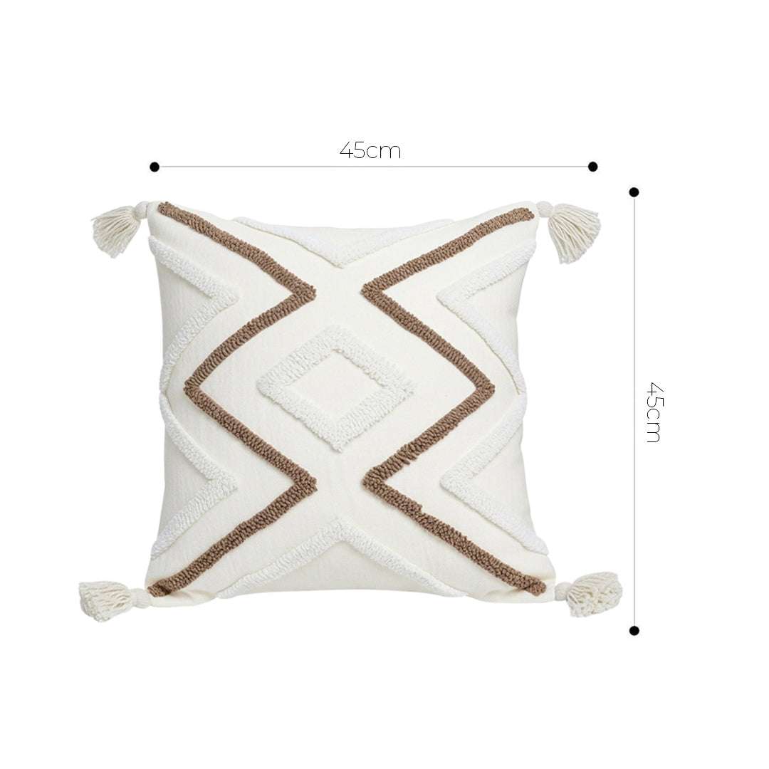 SOGA 2X Boho Tufted Cushion 45cm Tassel White Brown Geometric Decorative Throw Pillow $ 140