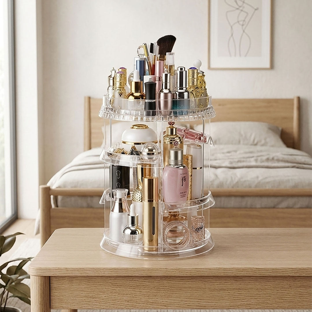 SOGA 2X 360 Degree Rotating Makeup Organizer Cosmetics Holder Display Stand Skincare Home Decor