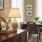 SOGA Ceramic Oval Table Lamp with Gold Metal Base Desk Lamp White