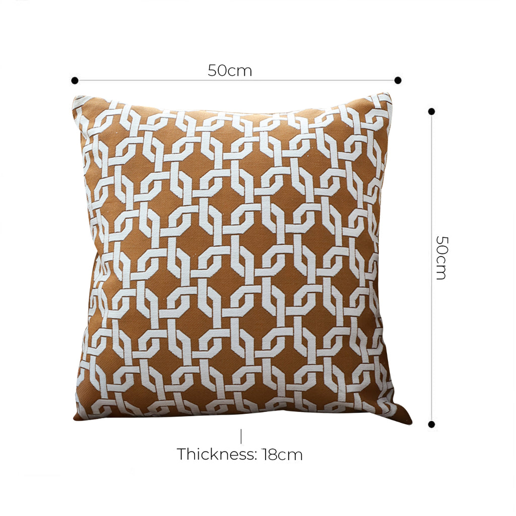 SOGA 50cm Brown Checkered Chain Jacquard Square Pillow Decorative Cushion for Home Decor