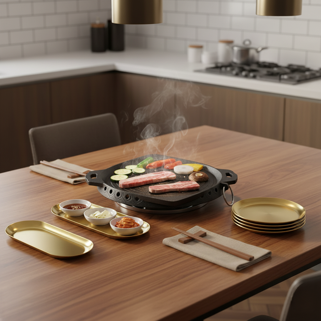 SOGA Kitchenware Bundle – Square Portable Korean BBQ Stove, Gold Grilling Plate & Nordic Plate Set $ 151