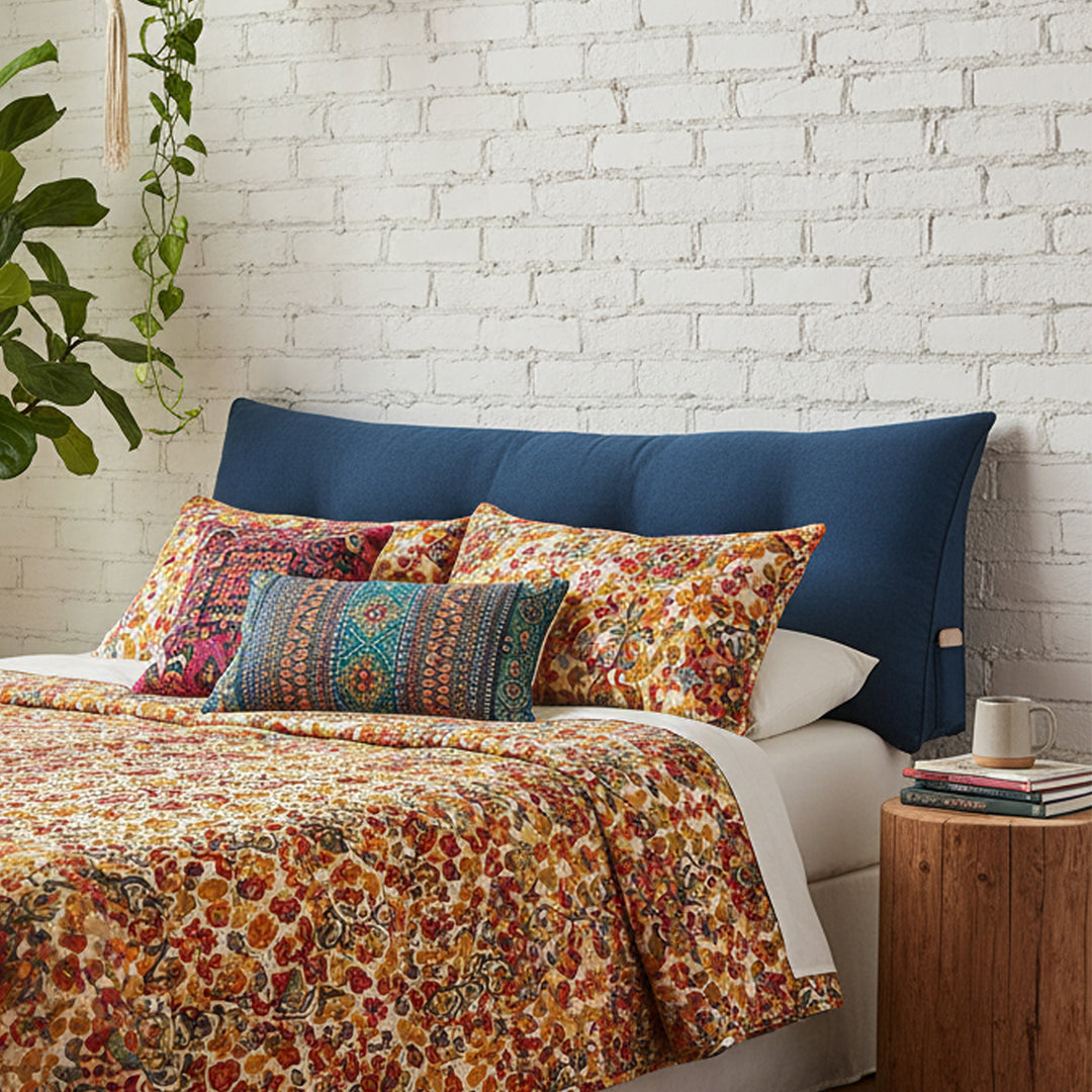 SOGA 120cm Blue Triangular Wedge Bed Pillow Headboard Backrest Bedside Tatami Cushion Home Decor