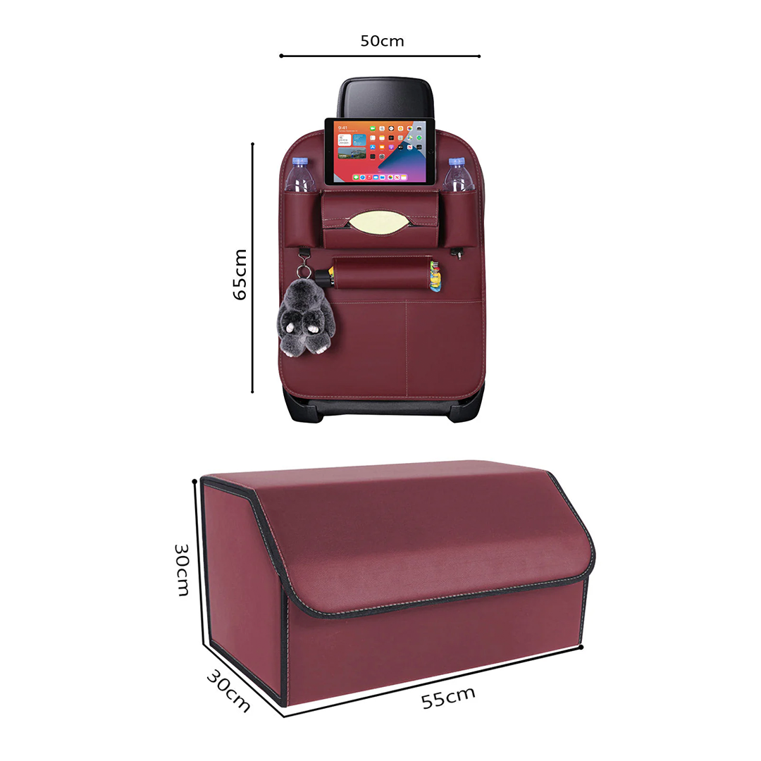 SOGA Car Bundle B – 2 Red Back Seat Storage Organizer & Collapsible Trunk Cargo Box