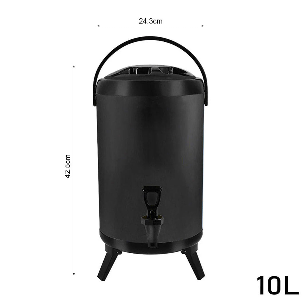 SOGA 8X 10L Stainless Steel Insulated Milk Tea Barrel Hot and Cold Beverage Dispenser Container with Faucet Black