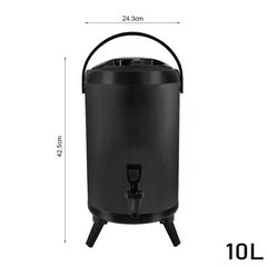 SOGA 8X 10L Stainless Steel Insulated Milk Tea Barrel Hot and Cold Beverage Dispenser Container with Faucet Black