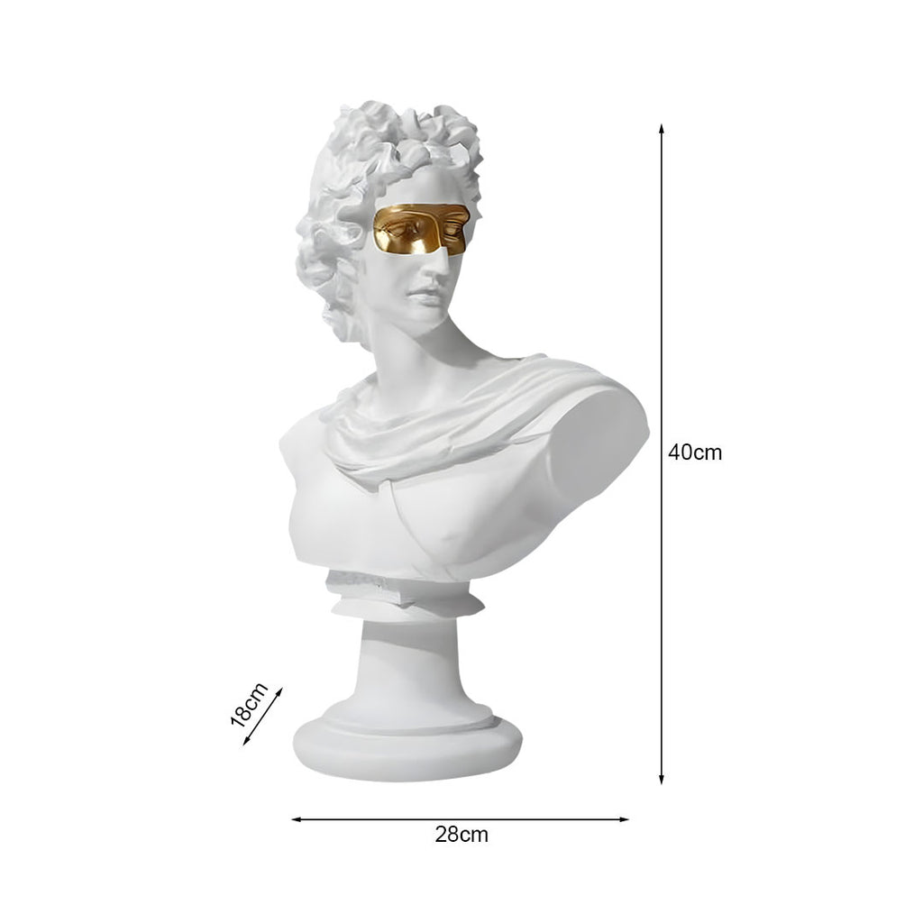 SOGA 40cm White Classical Bust Resin Sculpture with Gold Eye Mask