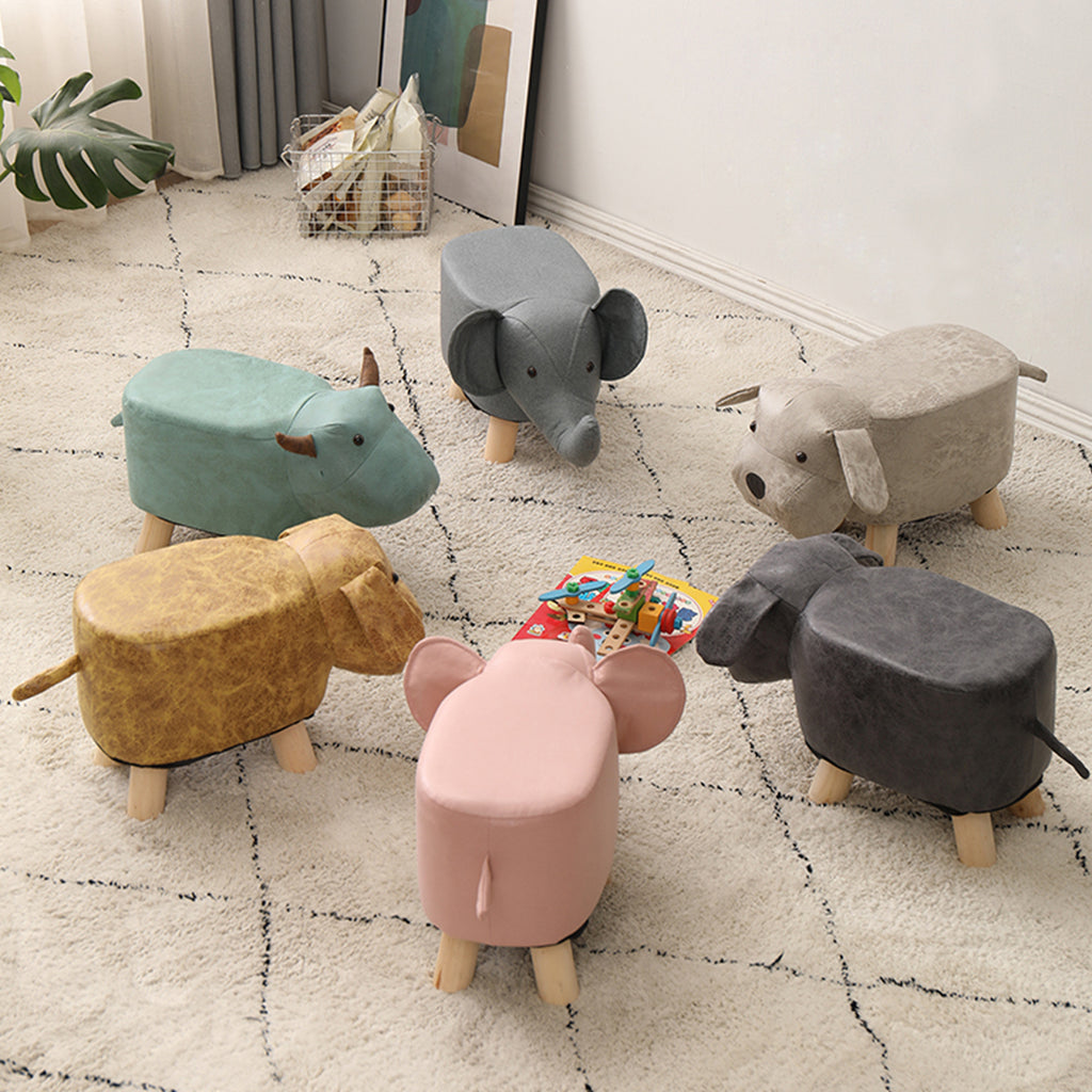 SOGA Beige Gray Children Bench Elephant Character Round Ottoman Stool Soft Small Comfy Seat Home Decor