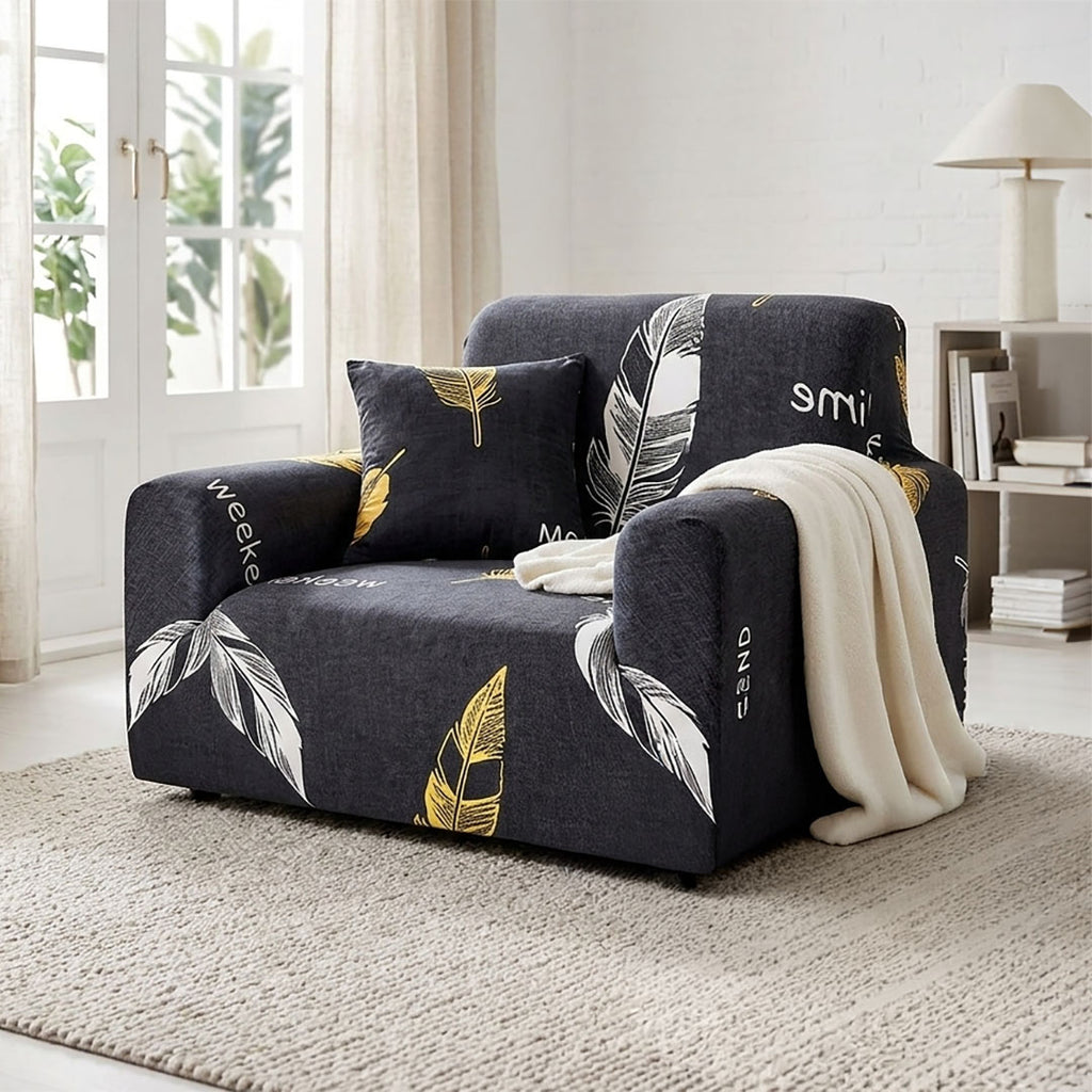 SOGA 1-Seater Feather Print Sofa Cover Couch Protector High Stretch Lounge Slipcover Home Decor