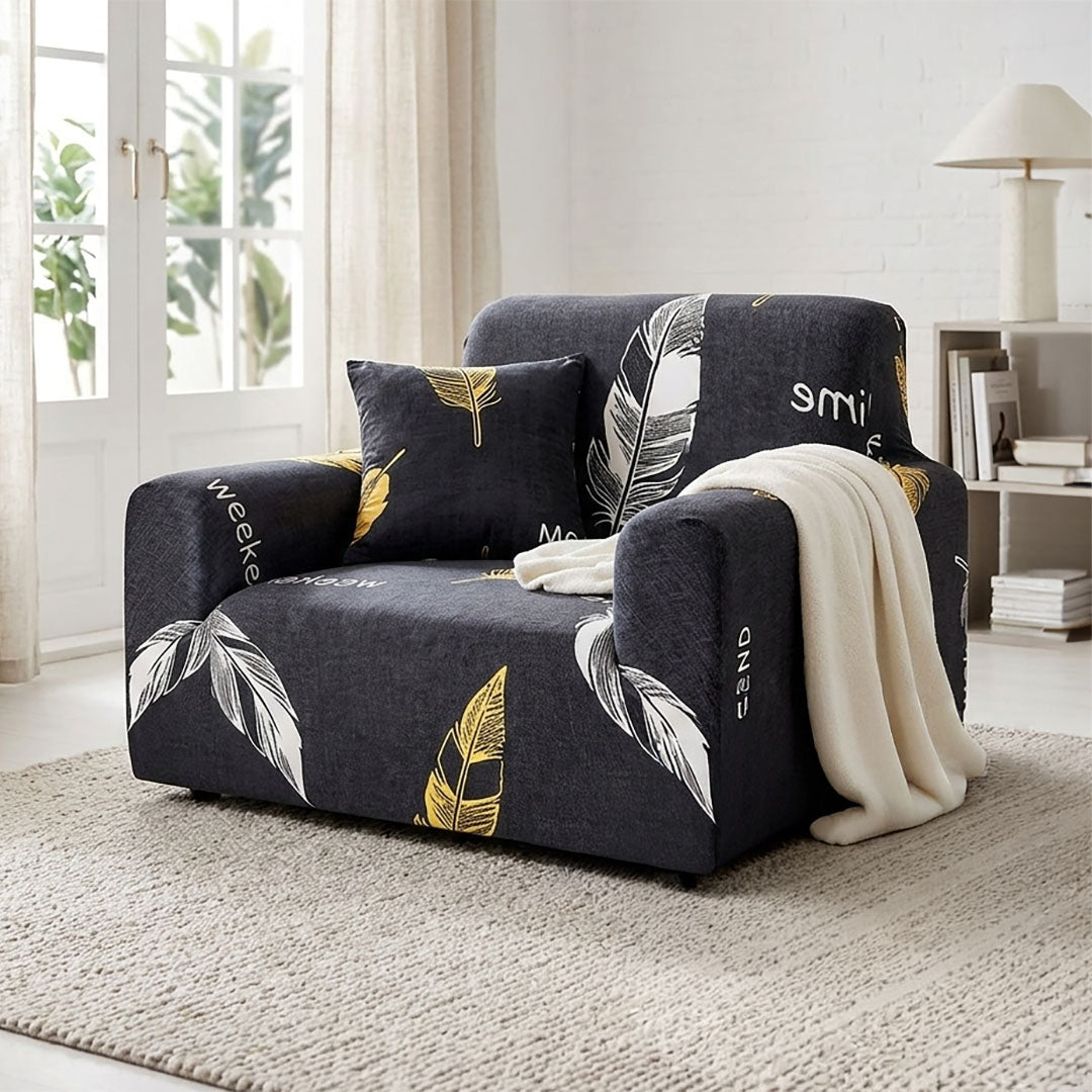 SOGA 1-Seater Feather Print Sofa Cover Couch Protector High Stretch Lounge Slipcover Home Decor