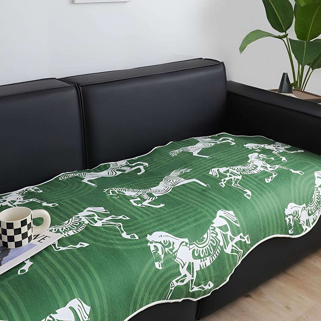 SOGA Two-Seater Green Horse Print 90x180cm Throw Blanket Sofa Cover $ 111