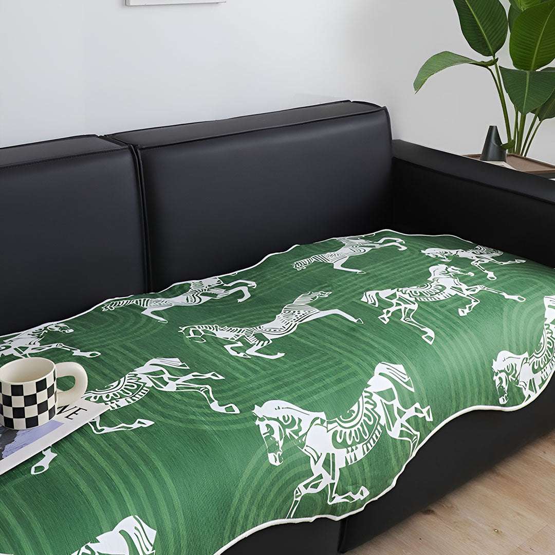 SOGA Two-Seater Green Horse Print 90x180cm Throw Blanket Sofa Cover $ 111