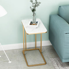 SOGA 2X 30x50cm White Ceramic Sofa Side Square Mini Table w/ Gold Metal Legs