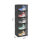 SOGA 5 Tier Black Portable Shoe Organiser Sneaker Footwear Folding Plastic Bin Stackable Storage Box with Magnetic Door