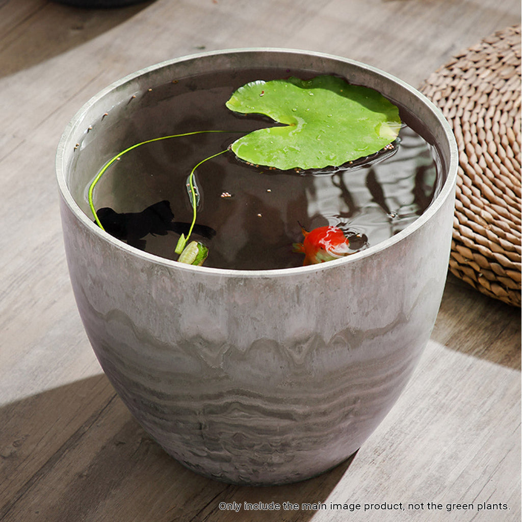 SOGA 32cm Rock Grey Round Resin Plant Flower Pot in Cement Pattern Planter Cachepot for Indoor Home Office