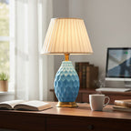 SOGA 2X Textured Ceramic Oval Table Lamp with Gold Metal Base Blue