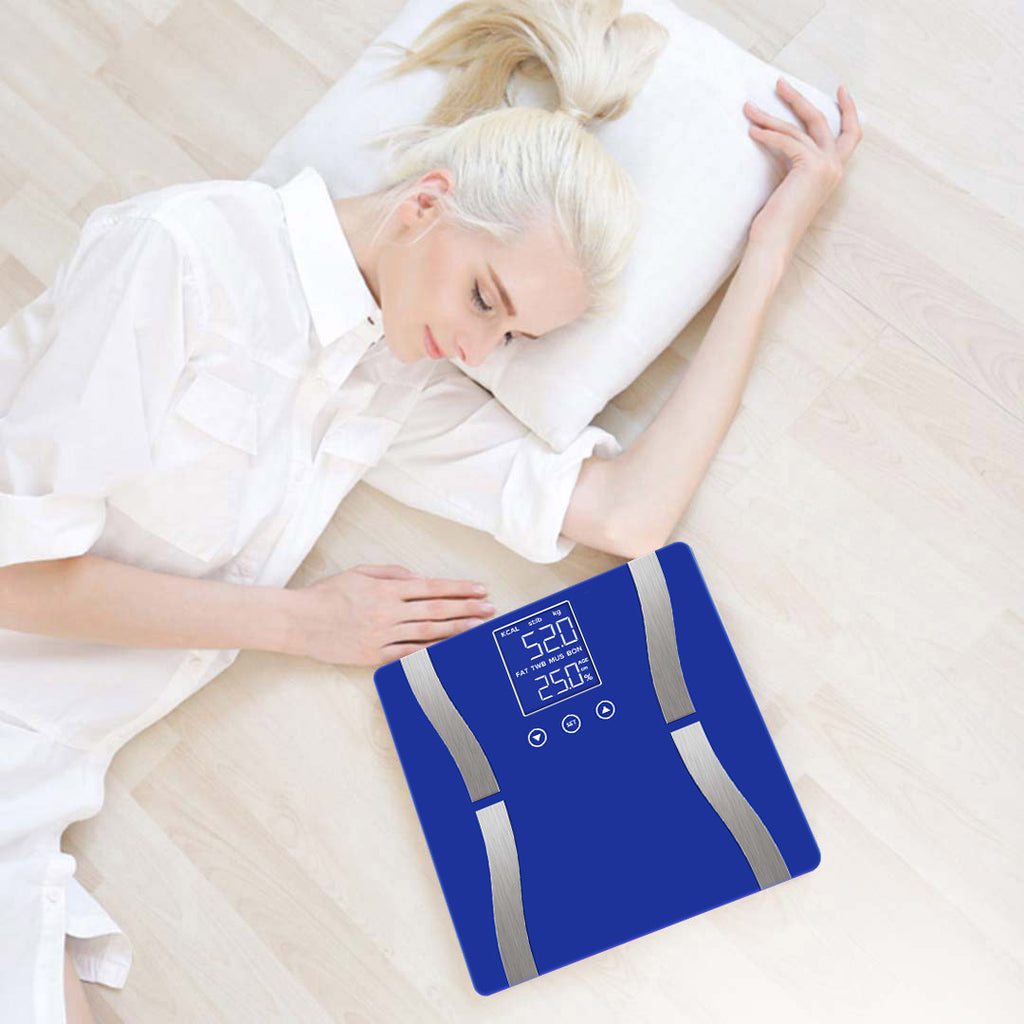 SOGA 2X Glass LCD Digital Body Fat Scale Bathroom Electronic Gym Water Weighing Scales Blue