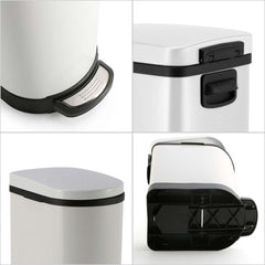 SOGA 4X Foot Pedal Stainless Steel Rubbish Recycling Garbage Waste Trash Bin U White 10L