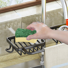 SOGA Black Kitchen Sink Organiser Faucet Soap Sponge Caddy Rack Drainer with Towel Bar Holder