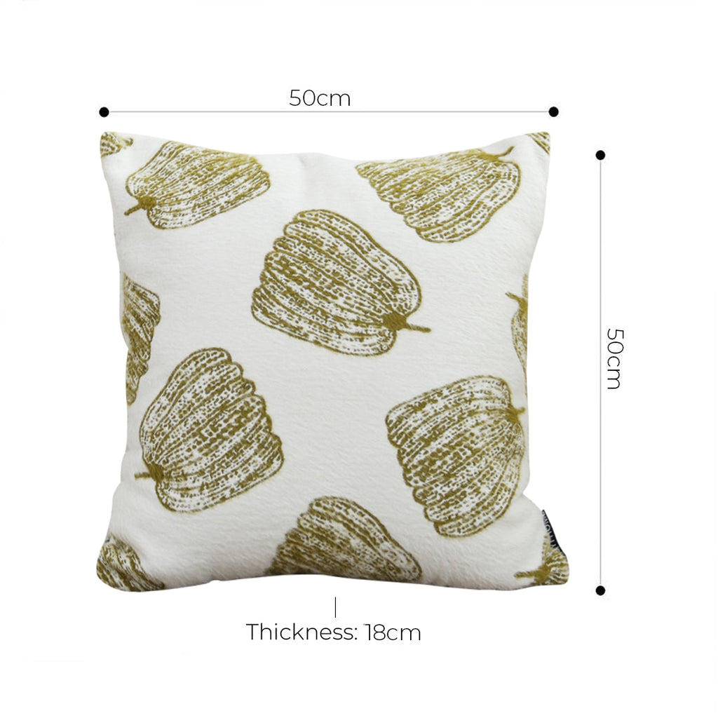 SOGA 2X 50cm Throw Pillow White with Olive Green Autumn Harvest Pumpkin Print Home Decor