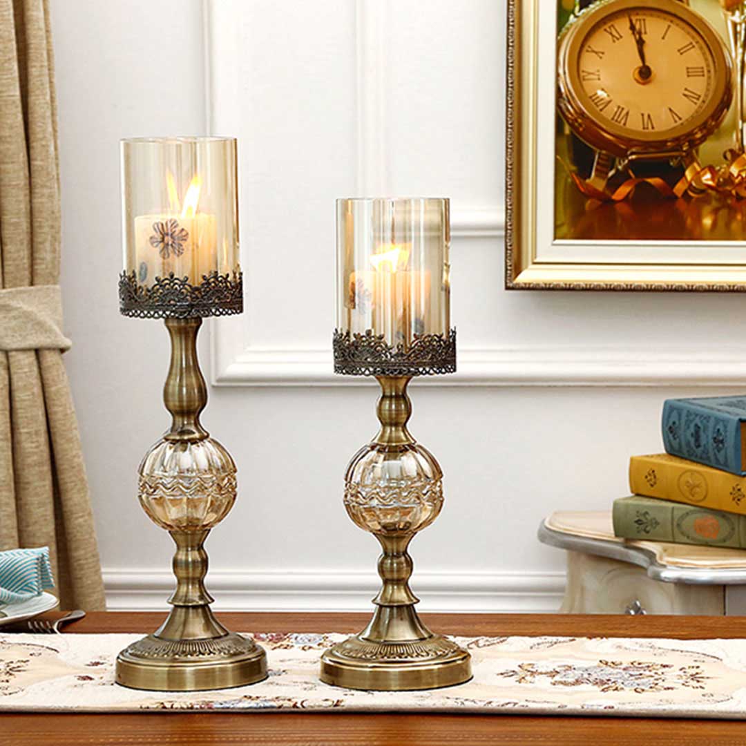 SOGA 2X 42cm Glass Candle Holder Candle Stand Glass/Metal