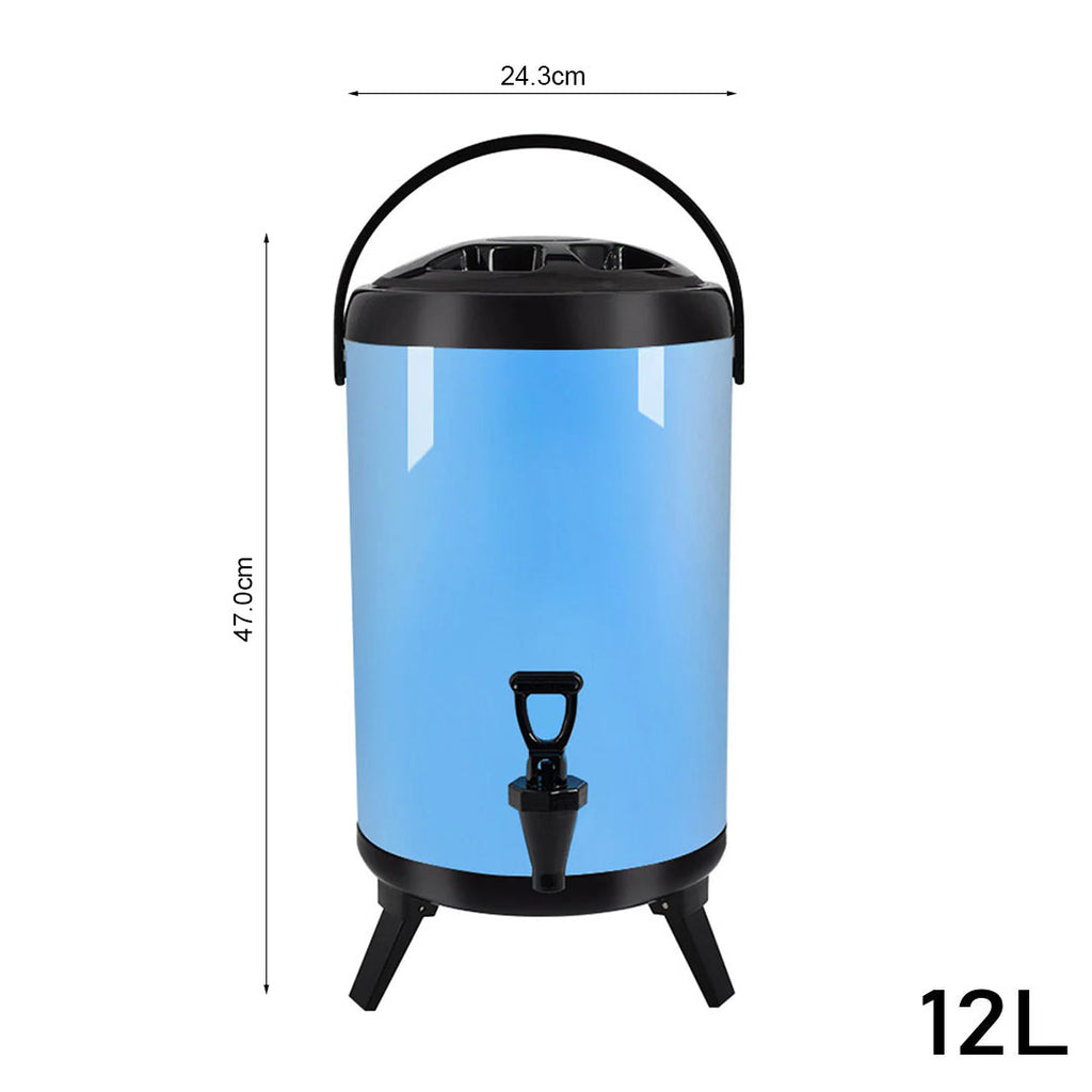SOGA 4X 12L Stainless Steel Insulated Milk Tea Barrel Hot and Cold Beverage Dispenser Container with Faucet Blue
