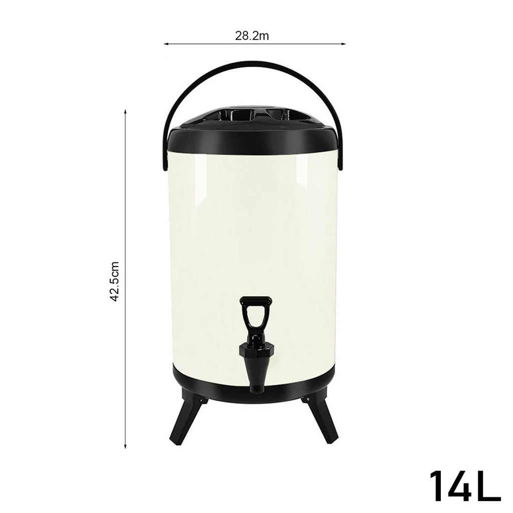 SOGA 14L Stainless Steel Insulated Milk Tea Barrel Hot and Cold Beverage Dispenser Container with Faucet White
