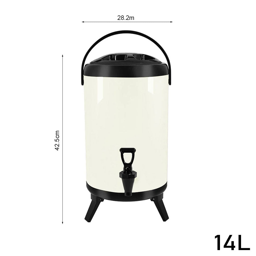 SOGA 14L Stainless Steel Insulated Milk Tea Barrel Hot and Cold Beverage Dispenser Container with Faucet White