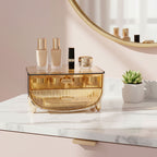 SOGA 2X 2 Tier Golden Yellow Multifunctional Countertop Cosmetic Storage Makeup Skincare Holder Jewelry Cabinet Bathroom Desk Drawer Vanity Organiser