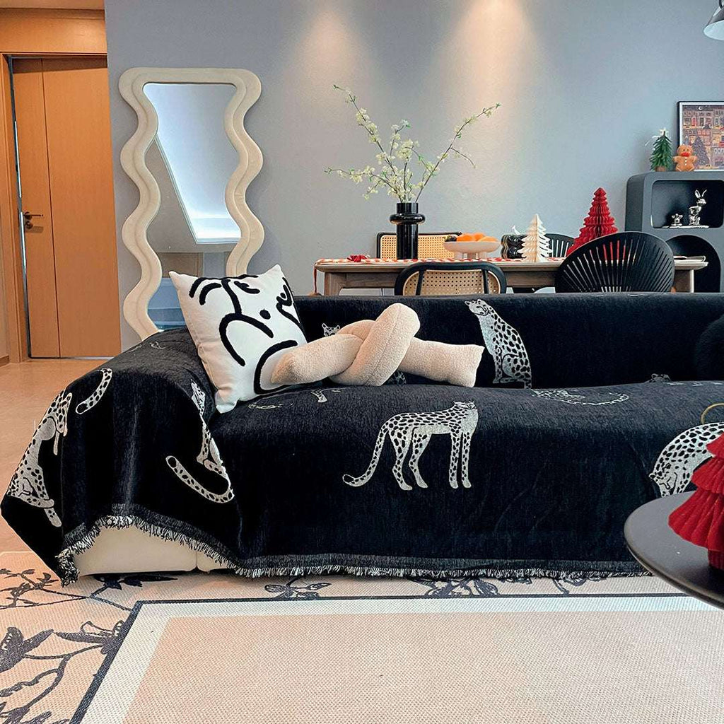 SOGA Three-seater Black Sofa Cover Leopard Print 180x340cm Polyester $ 124