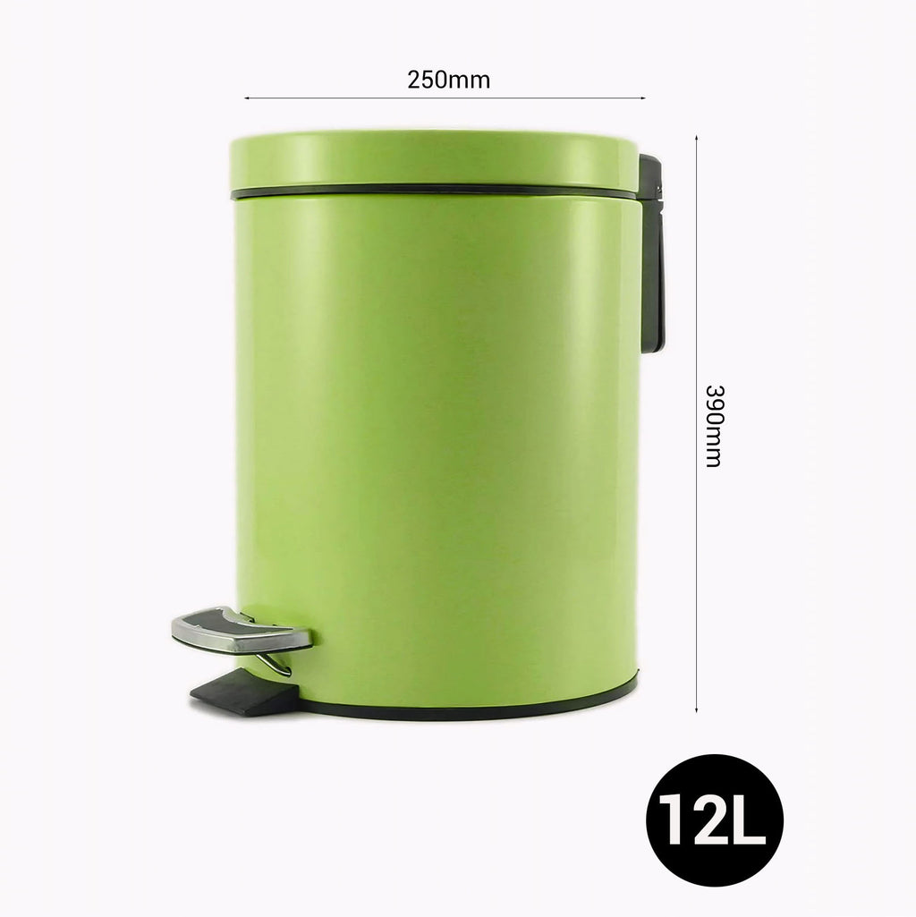 SOGA Foot Pedal Stainless Steel Rubbish Recycling Garbage Waste Trash Bin Round 12L Green